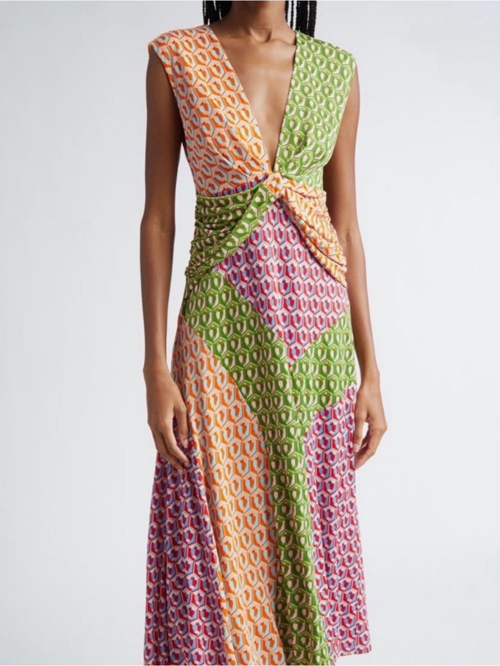 NWT FARM Rio Cashew Knot Front Midi Dress